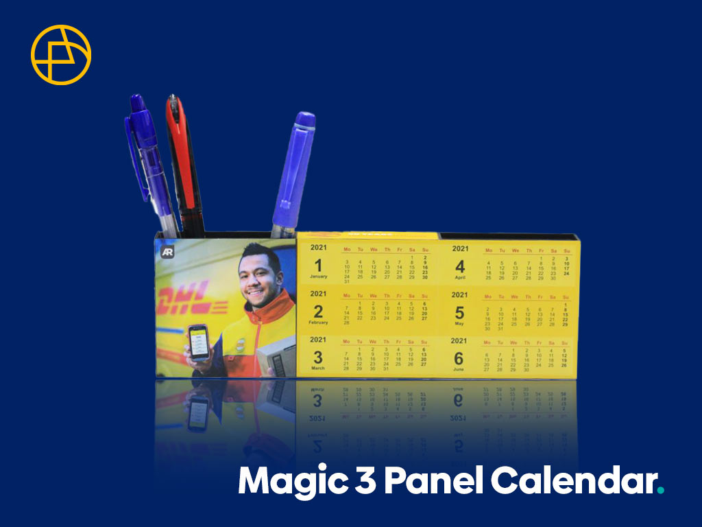A calendar and a pen holder merged into one product