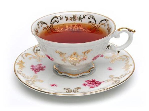 a cup of tea with a saucer on a saucer.