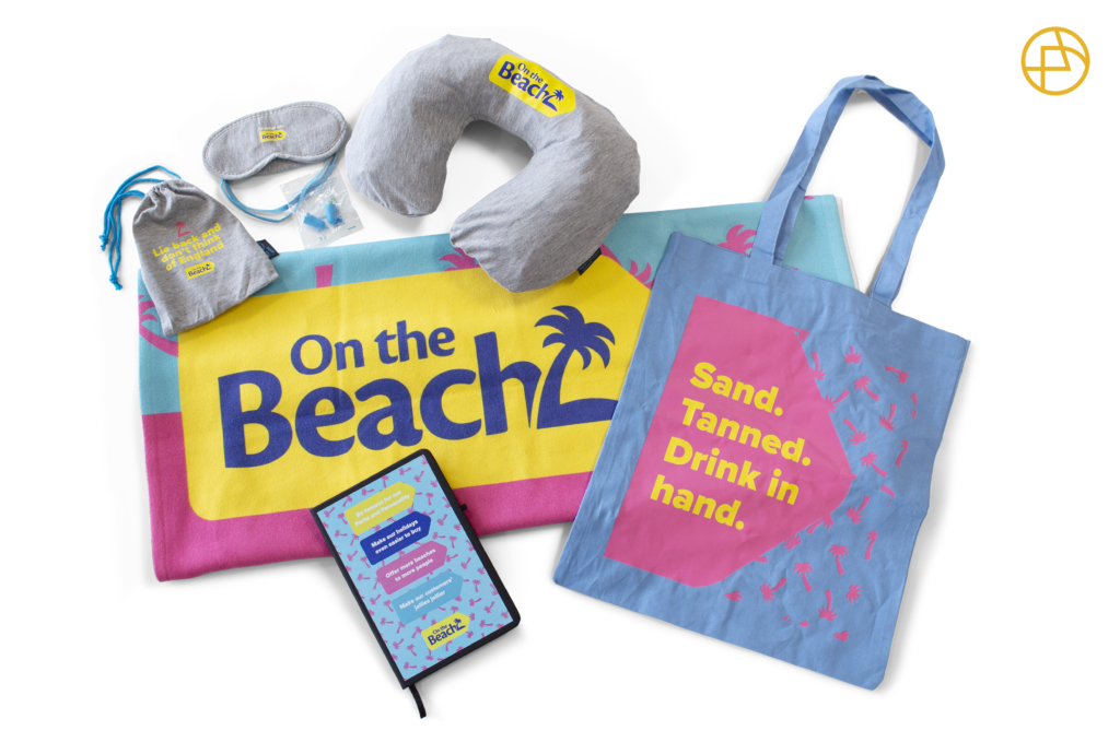 An assortment of On The Beach merchandise