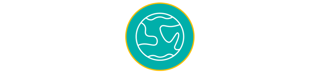 A light blue icon featuring the earth