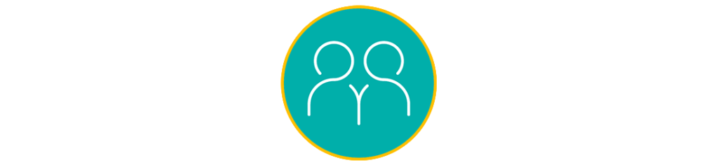A light blue icon featuring two people signifying teamwork