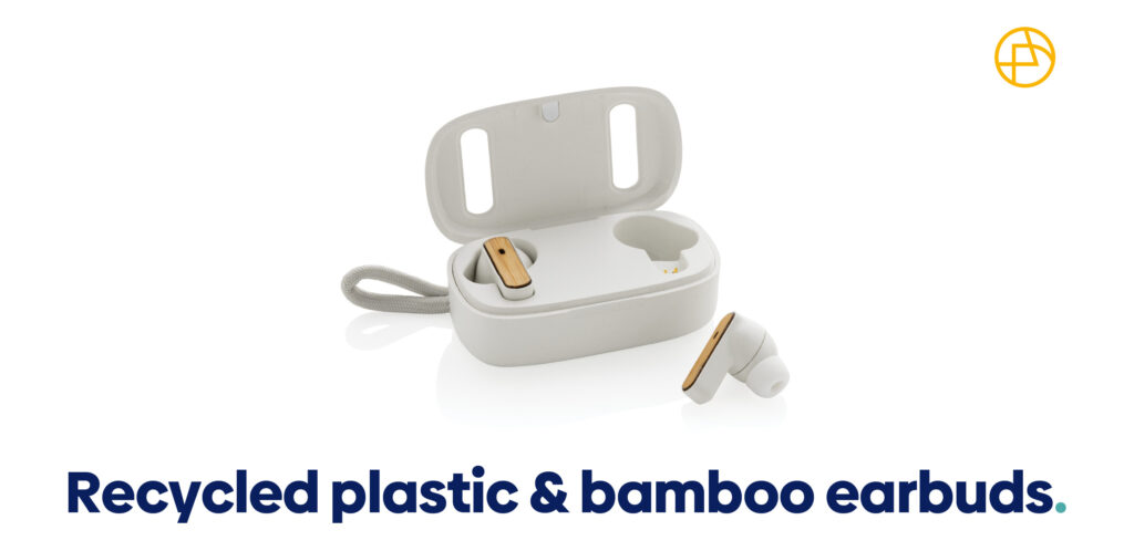 Recycled plastic and bamboo earbuds