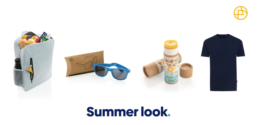 A lunchbox, some sunglasses, some sunscreen and a t-shirt